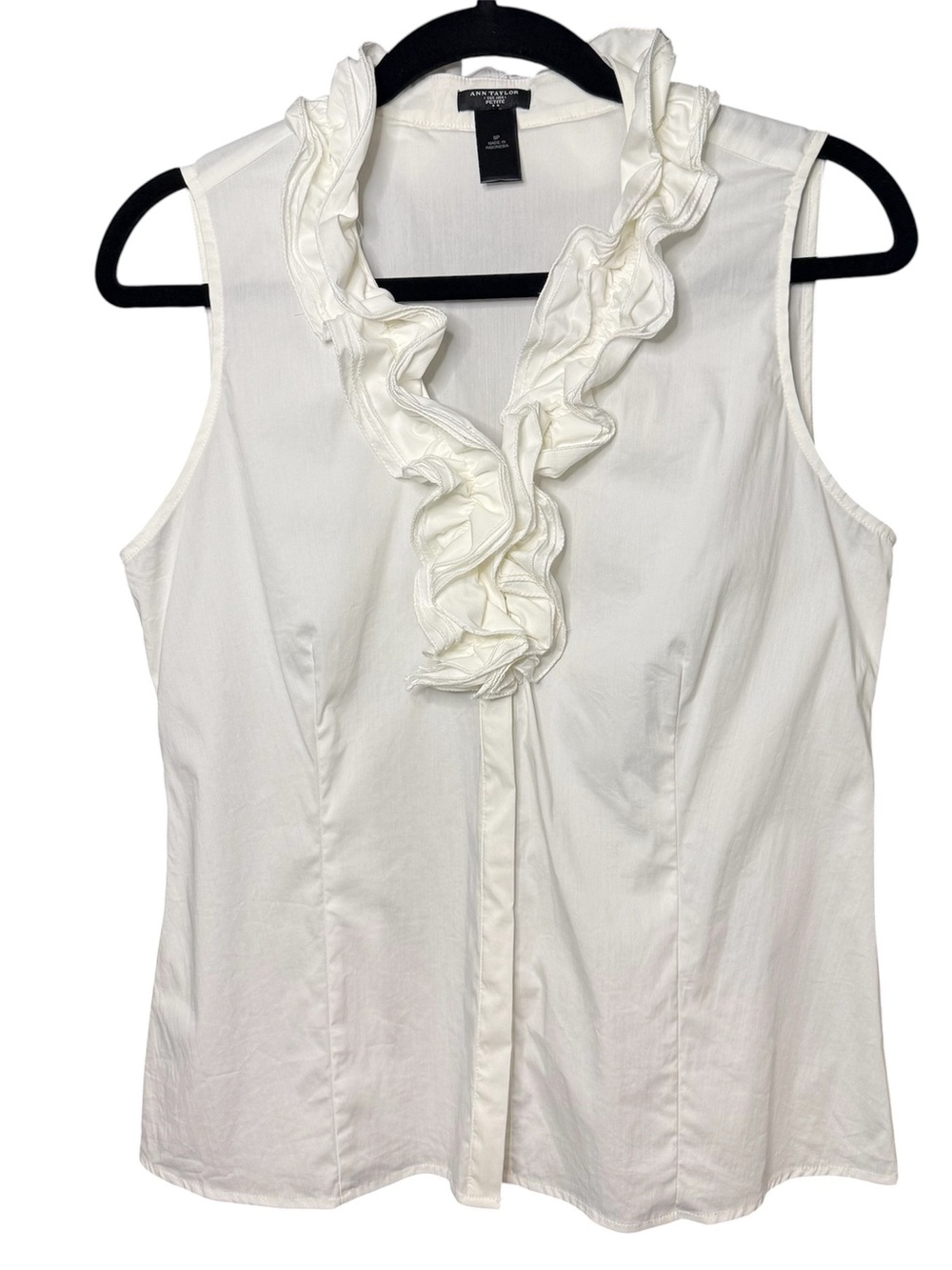 Anne Taylor White Ruffled Sleeveless Blouse